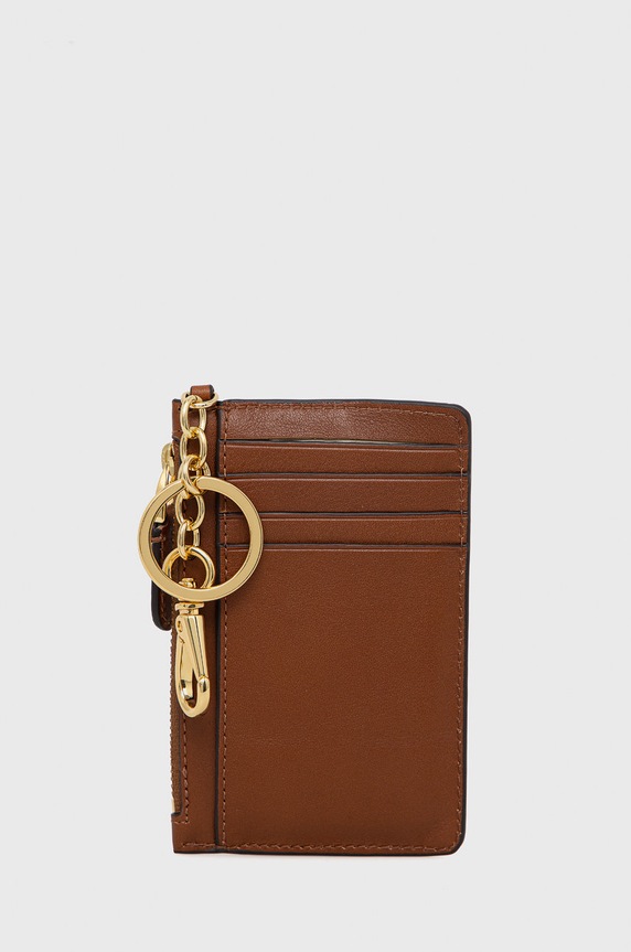 Kožené puzdro na karty Lauren Ralph Lauren 432876731001 hnedá AW22