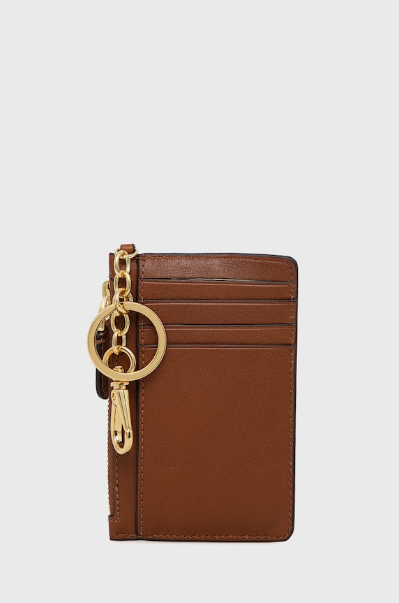 Kožené puzdro na karty Lauren Ralph Lauren 432876731001 hnedá AW22