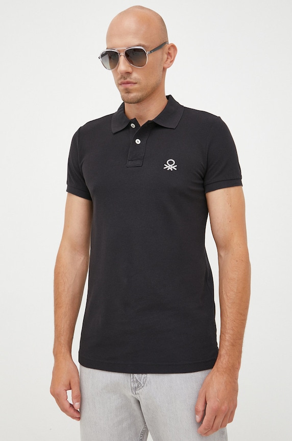 Bavlnené polo tričko United Colors of Benetton jednofarebný čierna 3089J3178.100.