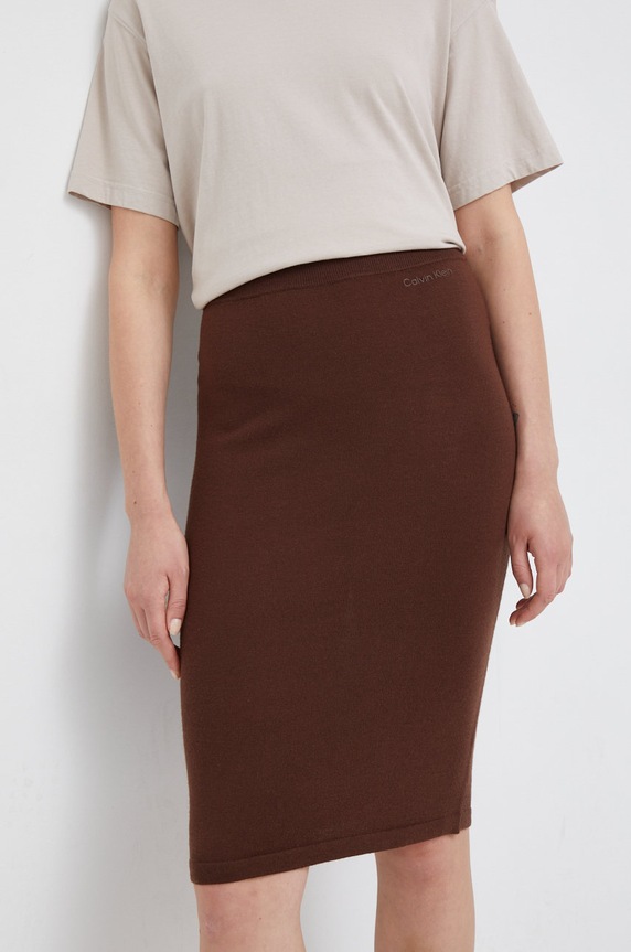 Μάλλινη φούστα Calvin Klein casual καφέ K20K204910.9BYY