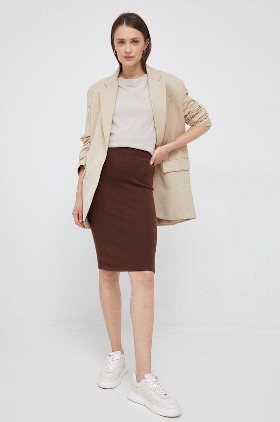 Μάλλινη φούστα Calvin Klein K20K204910.9BYY καφέ AW22