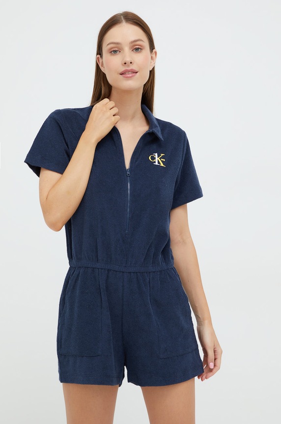 Ολόσωμη φόρμα Calvin Klein απλικέ σκούρο μπλε KW0KW01923.9BYY