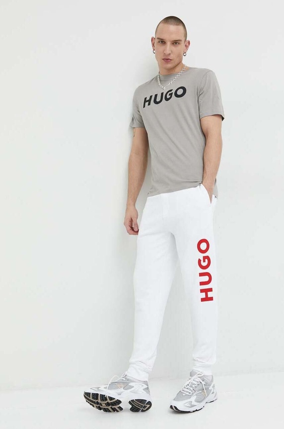 HUGO spodnie dresowe bawełniane 50473211 biały AW19