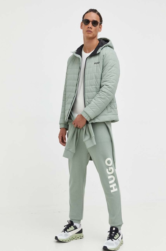 HUGO spodnie dresowe bawełniane 50473211 zielony AW19