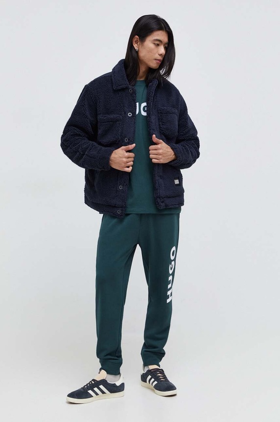 Βαμβακερό παντελόνι HUGO 50473211 πράσινο AW19