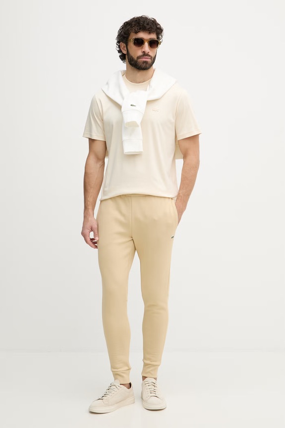 Lacoste spodnie dresowe męskie z bawełną XH9624 beżowy SS26