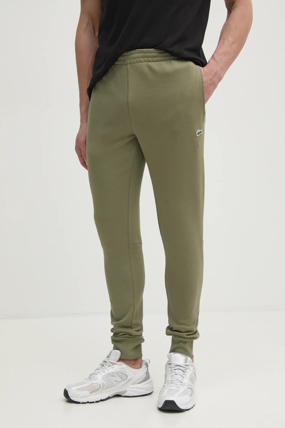 Lacoste pantaloni de trening bărbați cu bumbac tricotaj verde XH9624