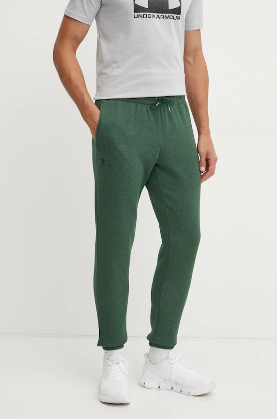 Under Armour teplákové nohavice pánske s bavlnou Essential Fleece pletenina zelená 1373882