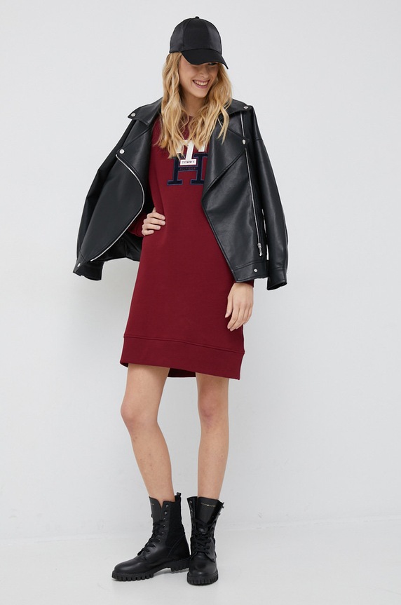 Tommy Hilfiger pamut ruha WW0WW37442.9BYY burgundia AW22