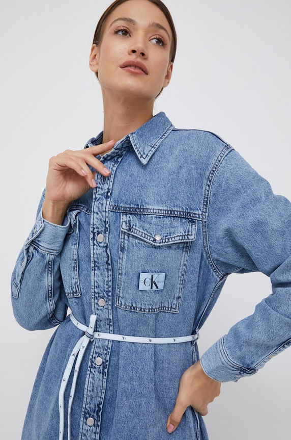 Džínové šaty Calvin Klein Jeans modrá J20J219356.9BYY