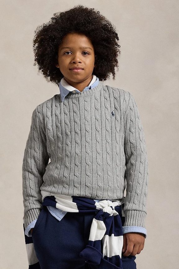 Otroški bombažen pulover Polo Ralph Lauren Tanka siva 323702674041