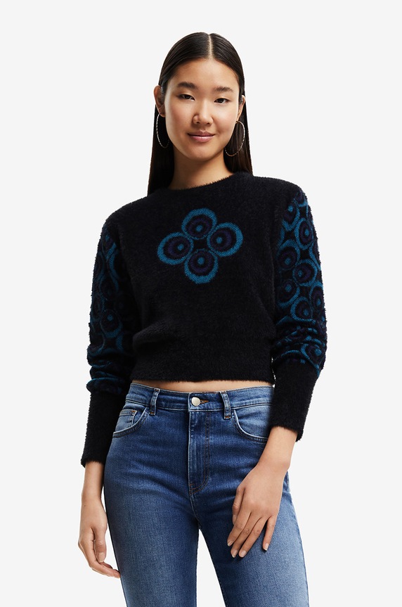 Desigual sweter okrągły czarny 22WWJF57