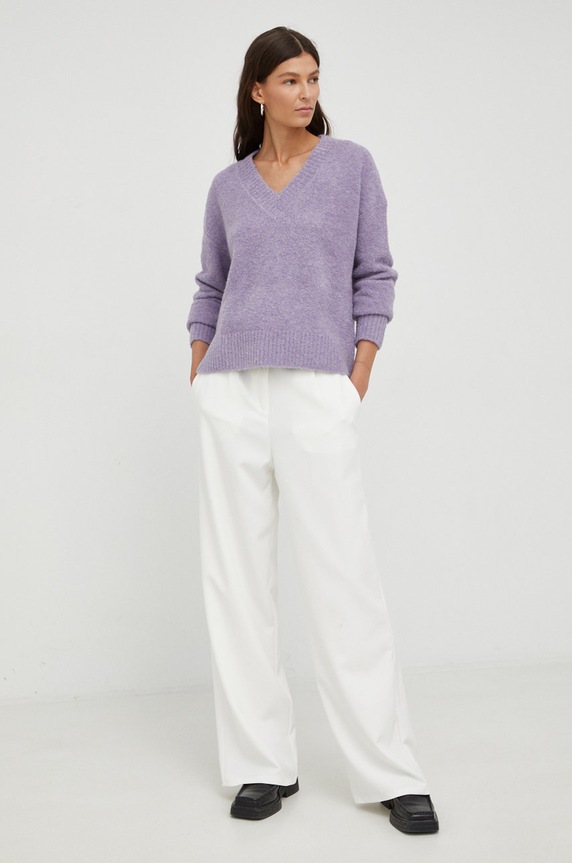 Samsoe Samsoe sweter wełniany F22300070 fioletowy AW22