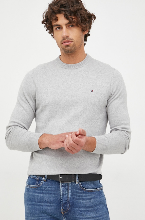 Svetr s příměsí kašmíru Tommy Hilfiger kulatý šedá MW0MW28046.9BYY