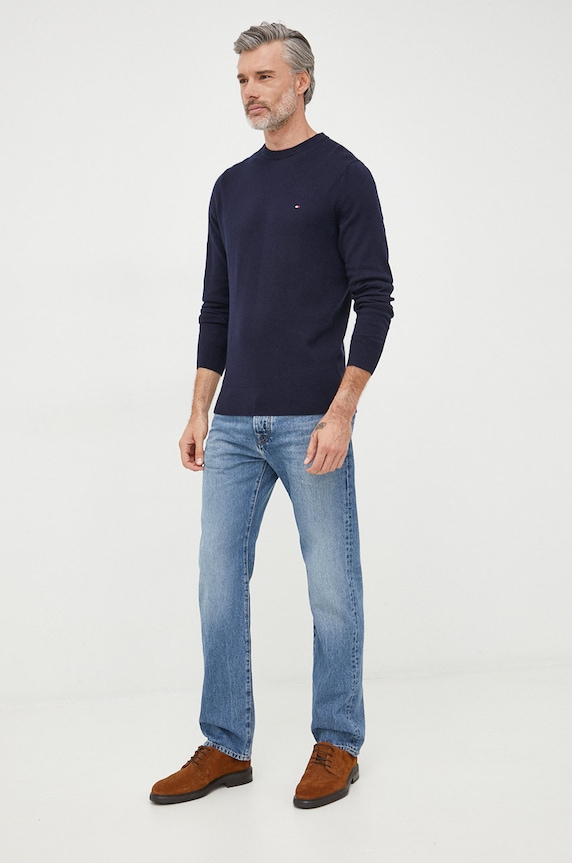Pulover s dodatkom kašmira Tommy Hilfiger MW0MW28046.9BYY mornarsko plava AW25