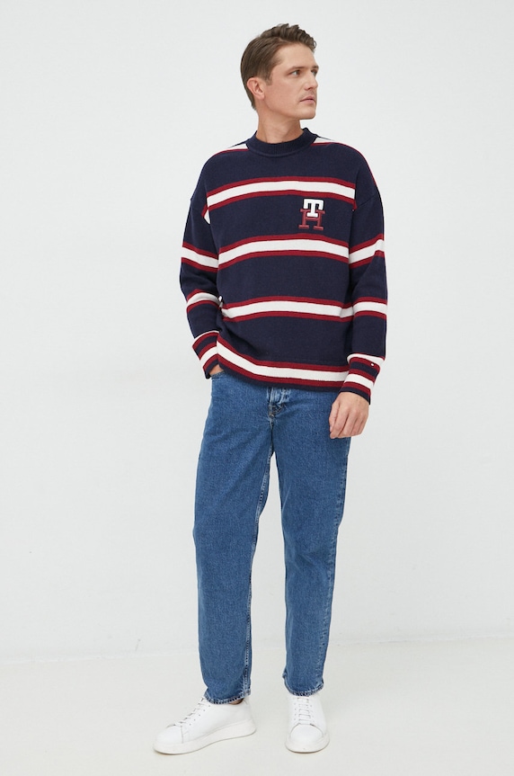 Tommy Hilfiger sweter wełniany okrągły granatowy MW0MW28052.9BYY