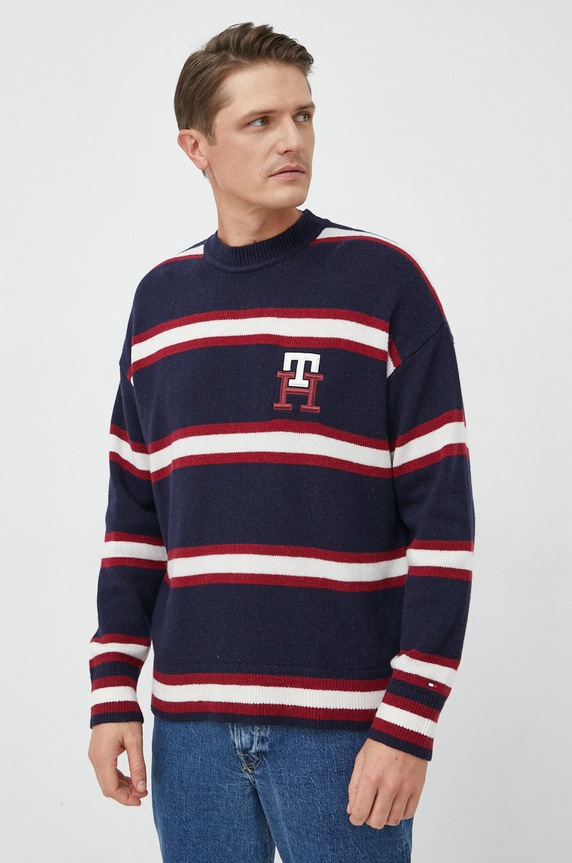 Tommy Hilfiger sweter wełniany MW0MW28052.9BYY granatowy AW22