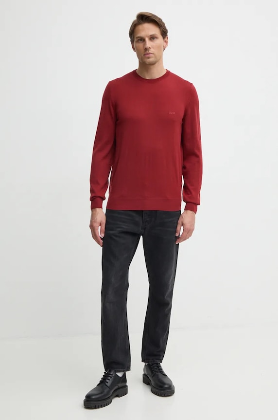 BOSS sweter wełniany Botto-L 50476364 bordowy AW25