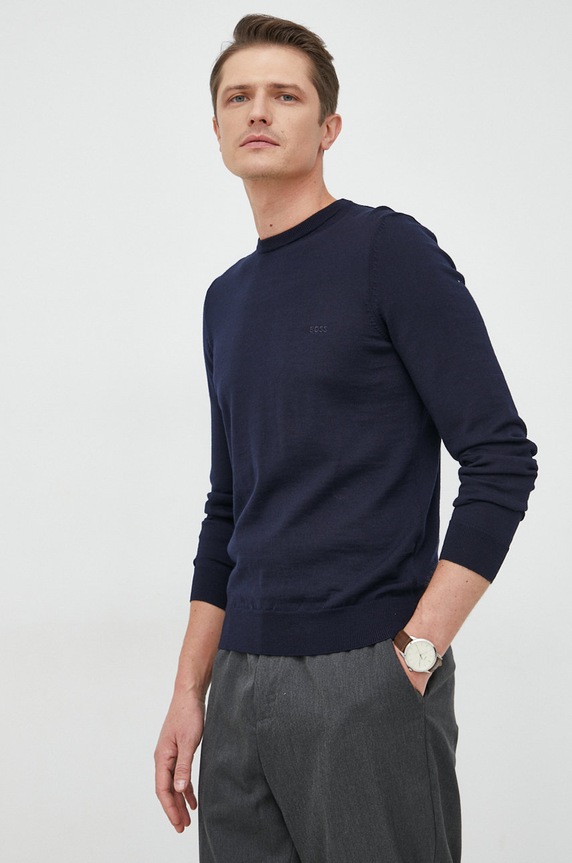 BOSS sweter wełniany Botto-L granatowy 50476364