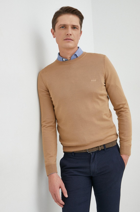 BOSS sweter wełniany Botto-L 50476364 beżowy AW25