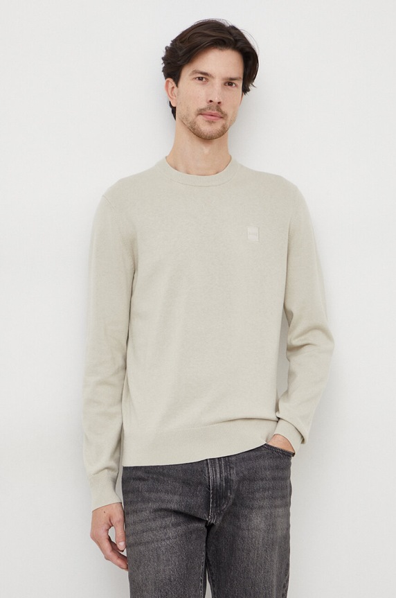 Svetr s příměsí kašmíru BOSS CASUAL kulatý zelená 50471343