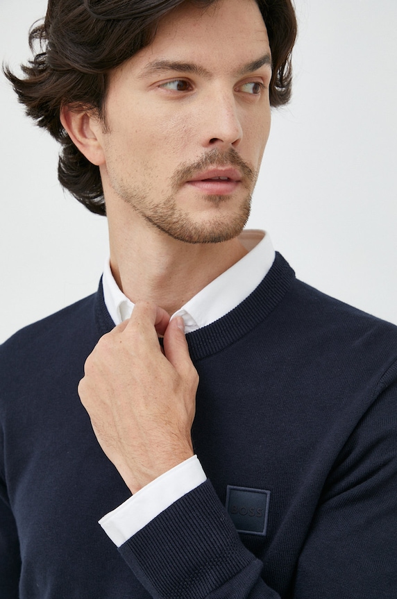 BOSS pulover din amestec de casmir BOSS CASUAL bleumarin 50471343