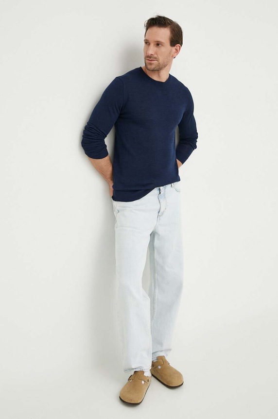 Bruuns Bazaar sweter wełniany granatowy BBM1220