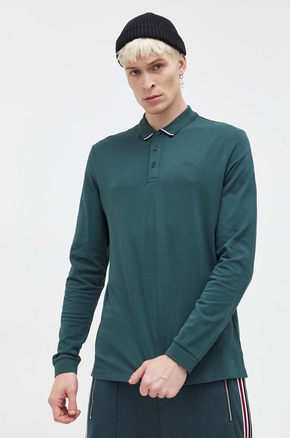HUGO longsleeve bawełniany bawełna zielony 50466201
