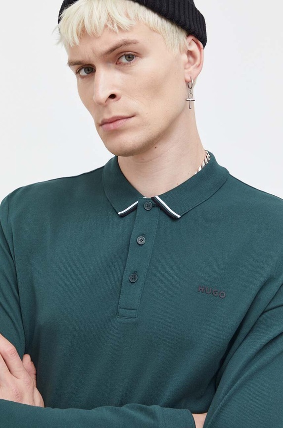 HUGO longsleeve bawełniany zielony 50466201