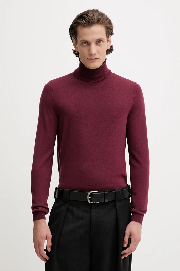 Vlnený sveter HUGO San Thomas-M burgundské 50474174