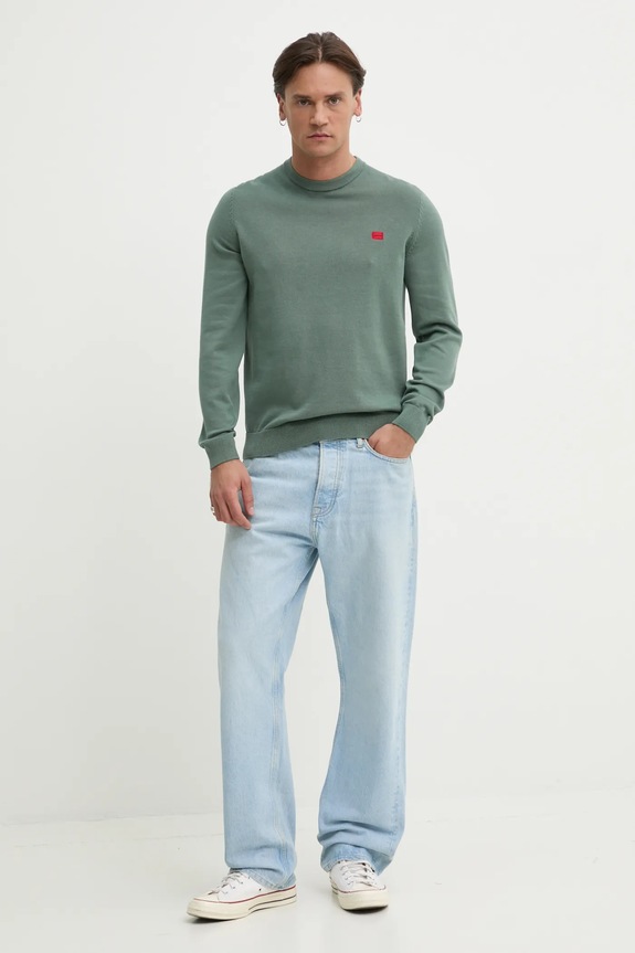 HUGO sweter bawełniany San Cassius-C1 50475083 zielony AW25