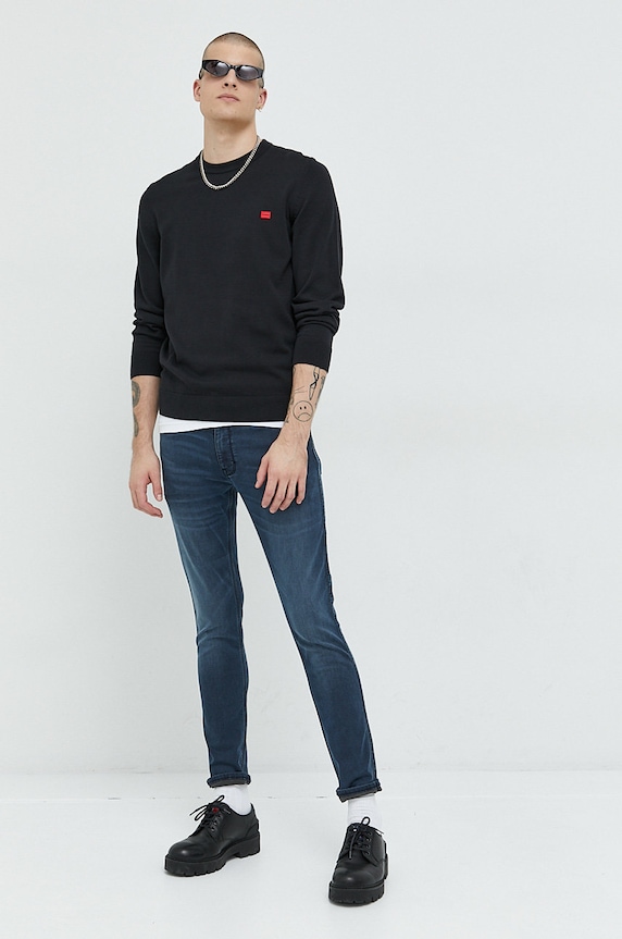 HUGO pamut pulóver 50475083 fekete AW25
