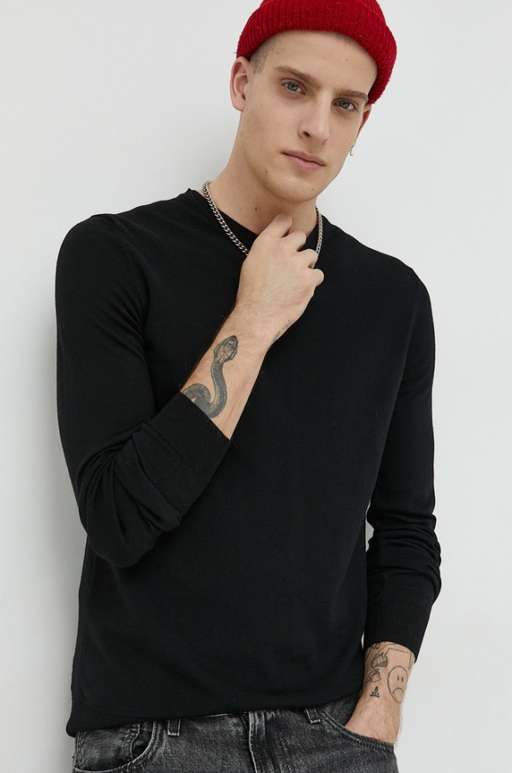 Vlnený sveter HUGO San Cedric-M1 melanž čierna 50476832