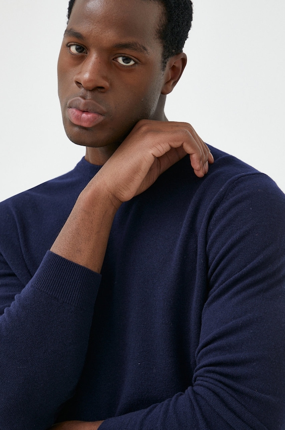 United Colors of Benetton sweter wełniany okrągły granatowy 1002U1G34.016