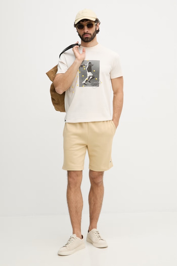 Lacoste szorty dresowe męskie z bawełną GH9627 beżowy SS26