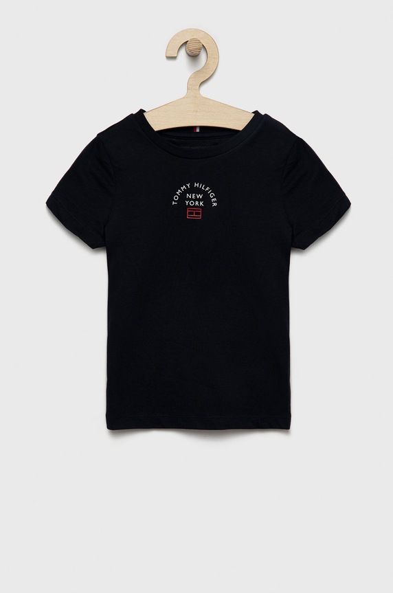 Dětské bavlněné tričko Tommy Hilfiger kulatý námořnická modř KB0KB07542.9BYY