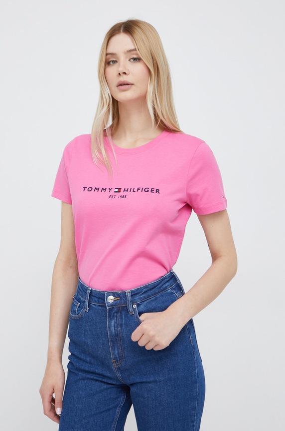 Bavlněné tričko Tommy Hilfiger nášivka růžová WW0WW28681.9BYY