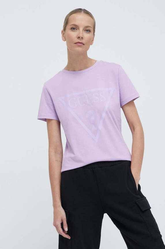 Pamučna majica Guess ljubičasta V2YI07.K8HM0