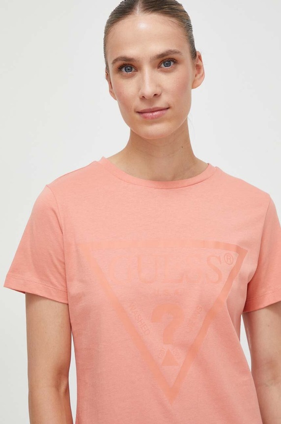 Guess t-shirt bawełniany ADELE pomarańczowy V2YI07.K8HM0