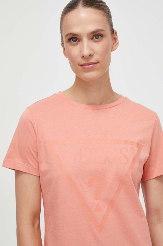 Guess t-shirt bawełniany ADELE pomarańczowy V2YI07.K8HM0