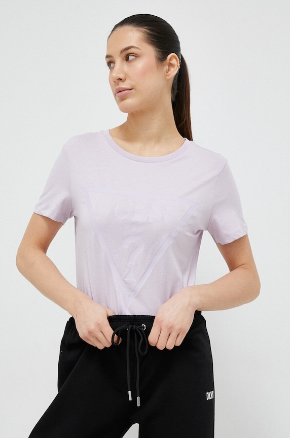 Guess tricou din bumbac ADELE print violet V2YI07.K8HM0