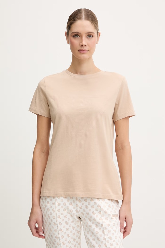 Βαμβακερό μπλουζάκι Guess ADELE βαμβάκι μπεζ V2YI07.K8HM0