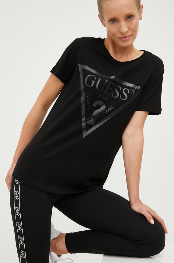 Guess t-shirt bawełniany ADELE nadruk czarny V2YI07.K8HM0