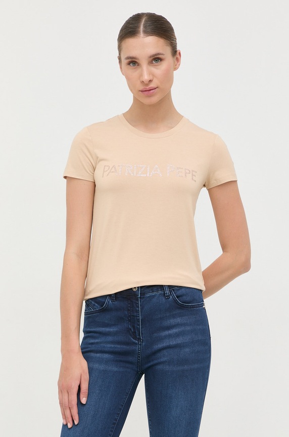 Patrizia Pepe t-shirt aplikacja beżowy CM1419.J013