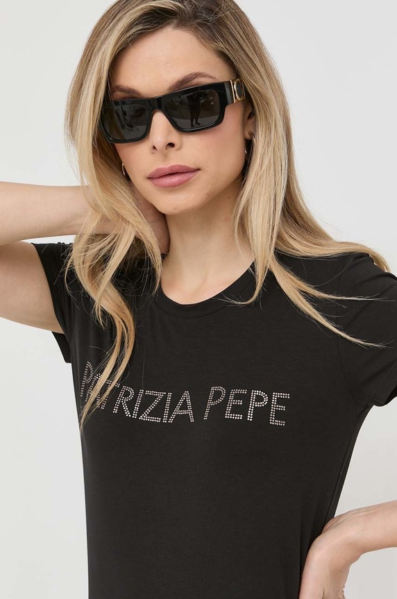 Patrizia Pepe t-shirt aplikacja czarny CM1419.J013