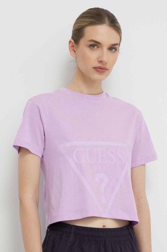 Guess t-shirt bawełniany ADELE fioletowy V2YI06.K8HM0