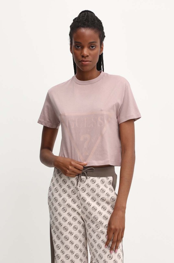 Guess t-shirt bawełniany ADELE nadruk brązowy V2YI06.K8HM0