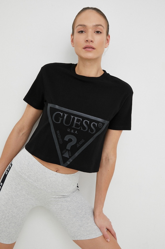 Bavlněné tričko Guess ADELE kulatý černá V2YI06.K8HM0