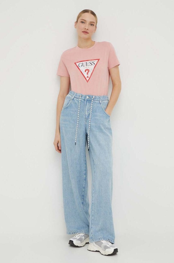 Guess t-shirt bawełniany nadruk różowy W2BI69.K8FQ1