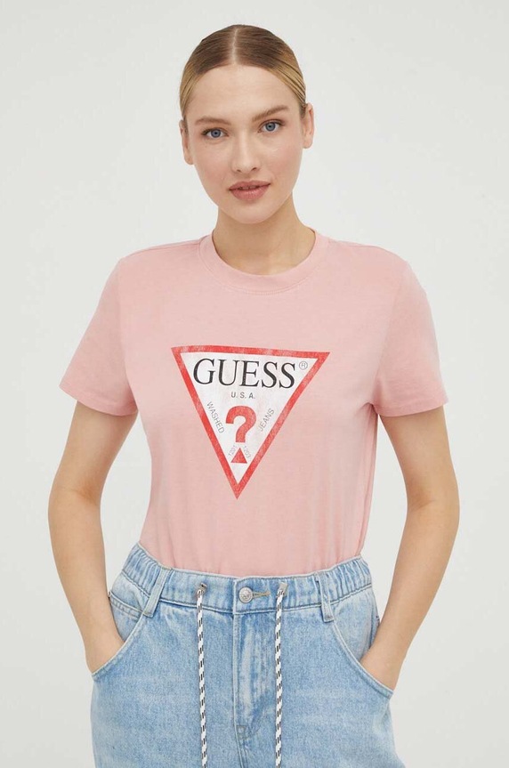 Guess t-shirt bawełniany W2BI69.K8FQ1 różowy NC24